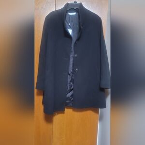 FLEURETTE Grace Stand Collar Black Wool Coat - Single-Breasted Size 14